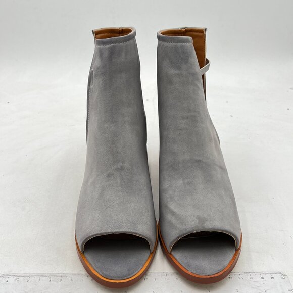 FSJ Grey Peep Open Toe Cut Out Buckle Ankle Bootie Stacked Block Low Heel Sandal - Picture 3 of 8